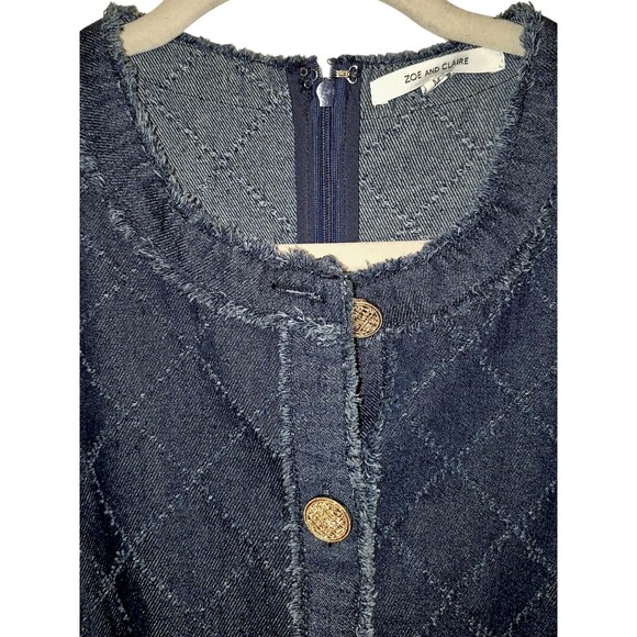 ZOE AND CLAIRE Sleeveless Denim Mini Dress MEDIUM Blue Metallic Gold Buttons - Picture 4 of 6